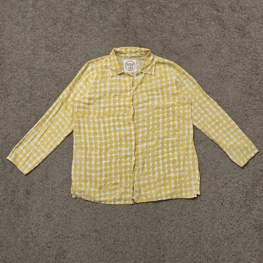 Auntie Oti Yellow White Polka Dot 100% Cotton Khadi Button Up Shirt Womens Large - Picture 2 of 12